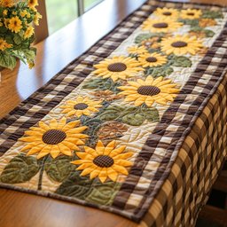 Sunflowers on Gingham Plaid Table Runner - Made to Order TABLE928