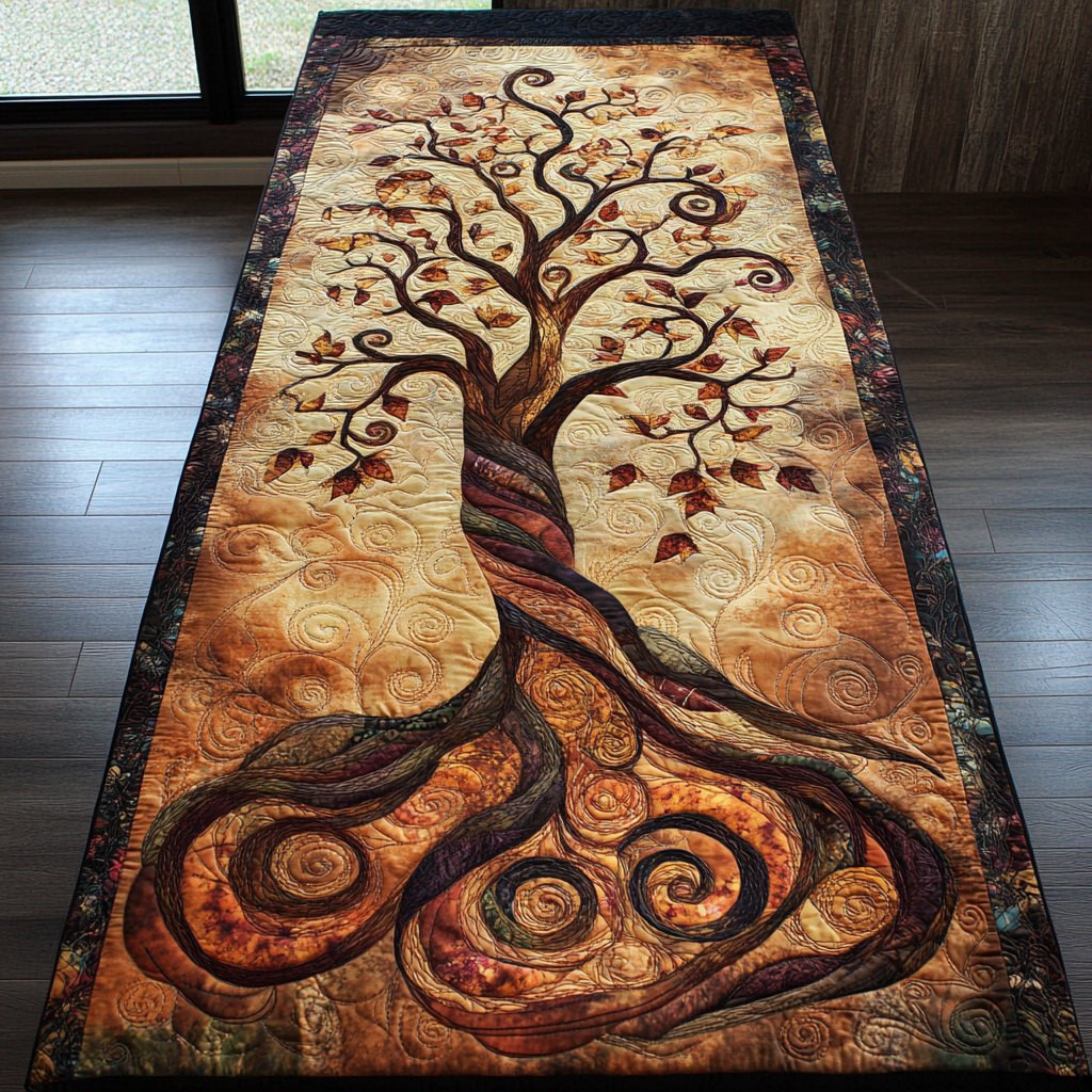 Swirling Autumn Tree of Life Table Runner - Made to Order TABLE928