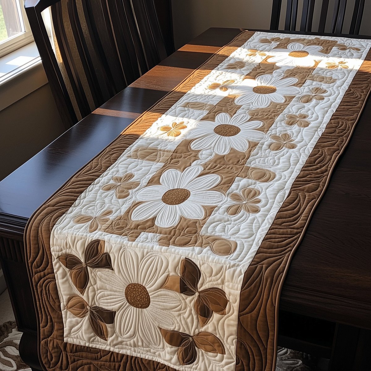 Taupe Blossoms on Ivory Table Runner - Made to Order TABLE928