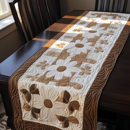 Taupe Blossoms on Ivory Table Runner - Made to Order TABLE928