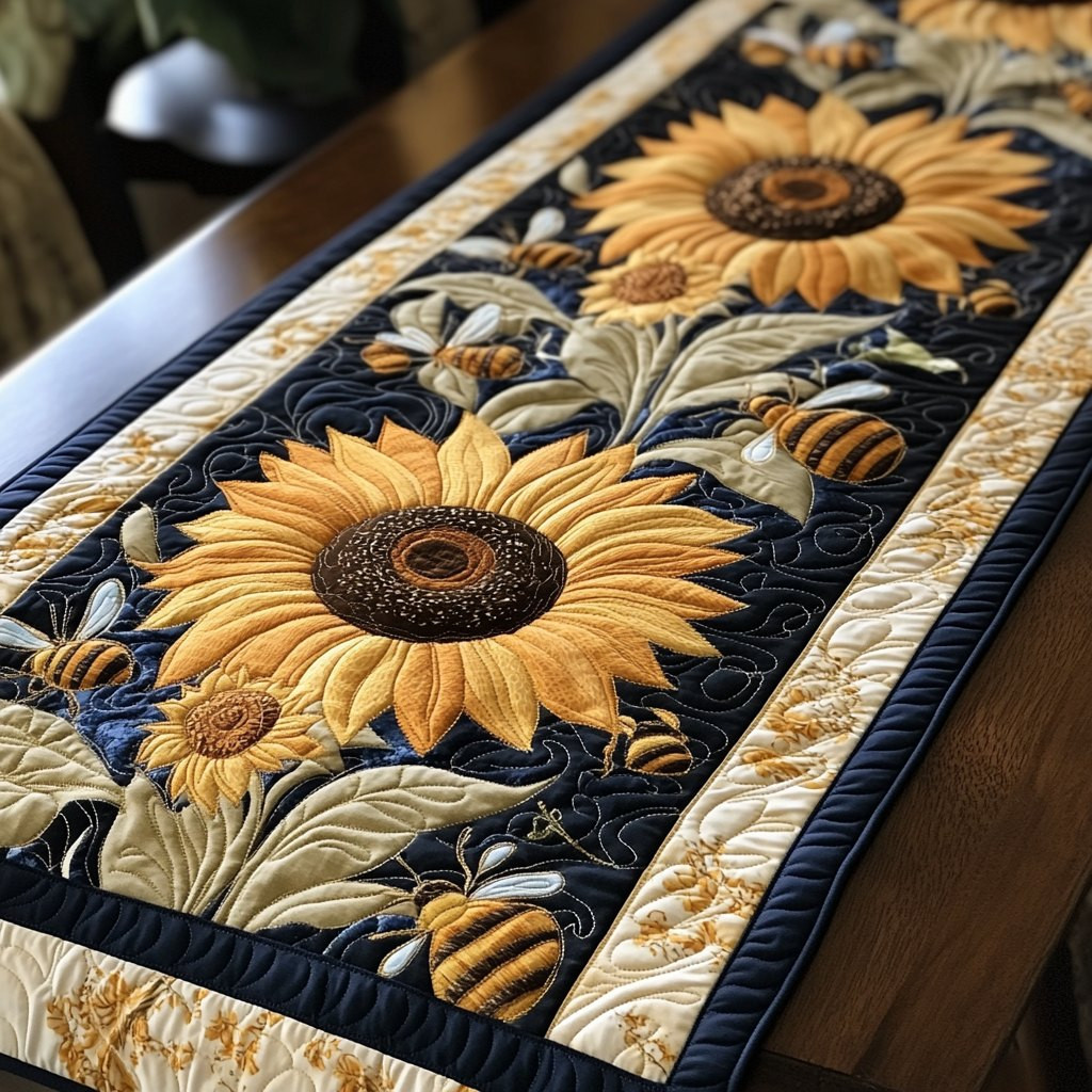 Sunflowers with Bee on Cream Table Runner - Made to Order TABLE928