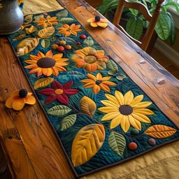 Sunflowers with Bold Green Leaves Table Runner - Made to Order TABLE928