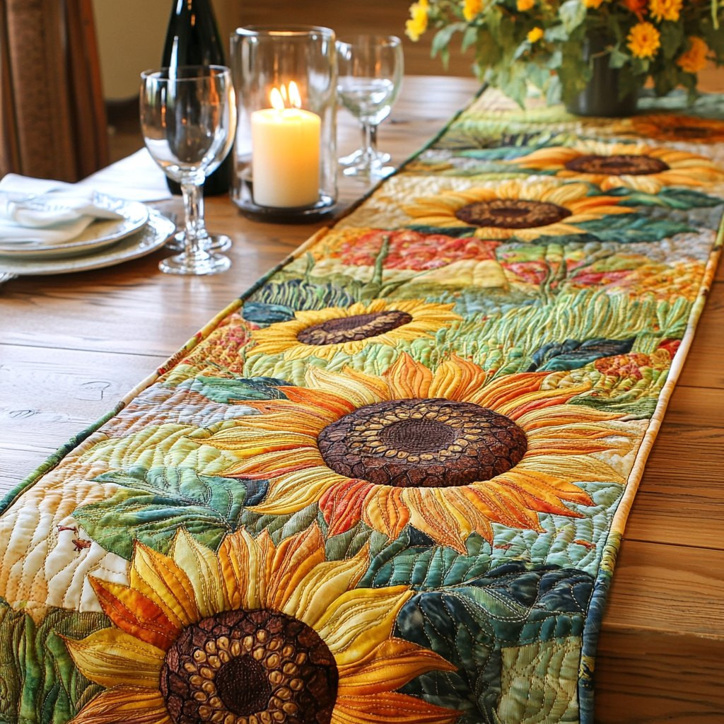 Sunflowers on a Green Field Table Runner - Made to Order TABLE928