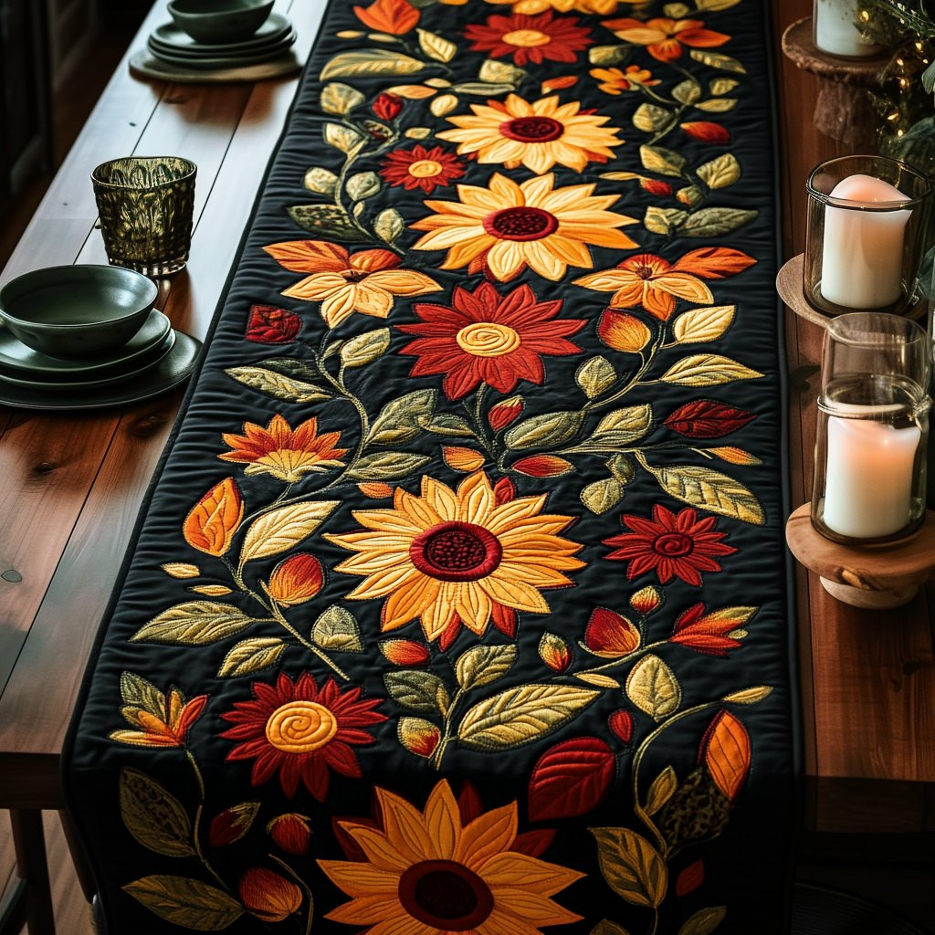 Sunflowers on Black Background Table Runner - Made to Order TABLE928