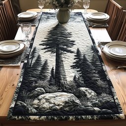 Tall Pine Above Mossy Boulders Table Runner - Made to Order TABLE928