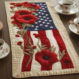 Tall Poppies on Flag Background Table Runner - Made to Order TABLE928