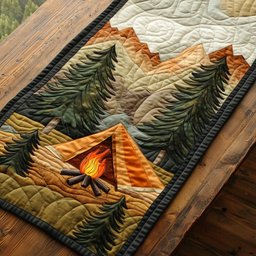 Tent and Campfire in the Pines Table Runner - Made to Order TABLE928