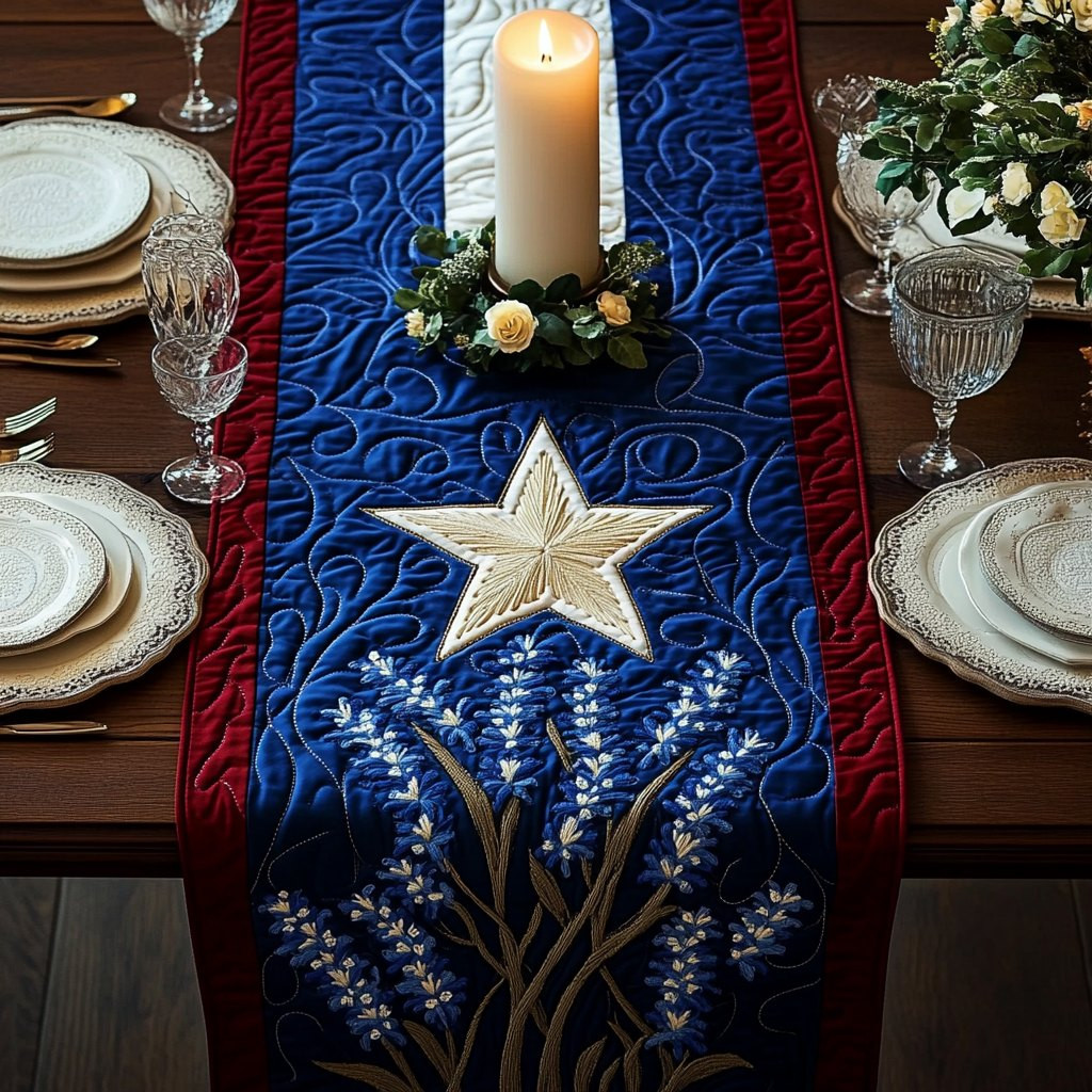 Texas Flag Star with Bluebonnets Table Runner - Made to Order TABLE928