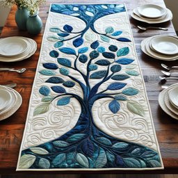 Teal Tree with Blue Leaves Table Runner - Made to Order TABLE928