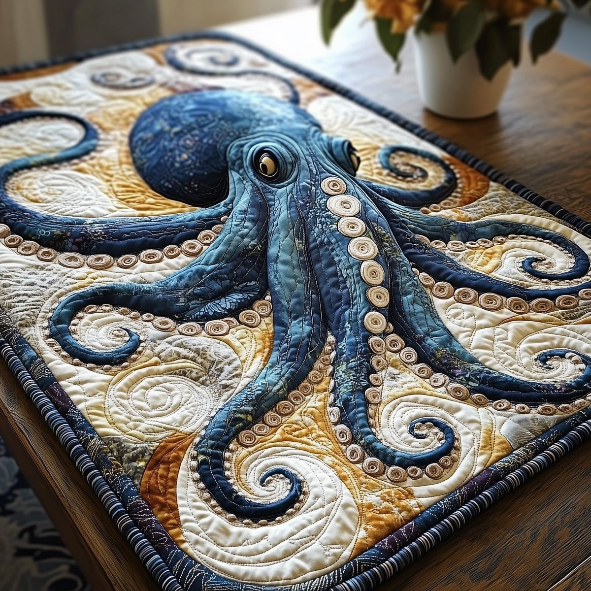Teal Octopus with Curling Arms Table Runner - Made to Order TABLE928