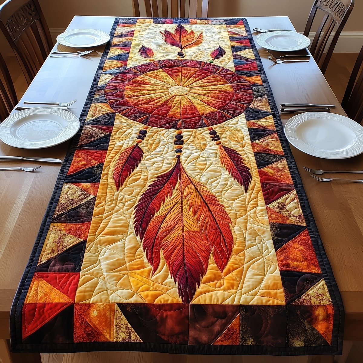 Sunset Feathers on Cream Center Table Runner - Made to Order TABLE928