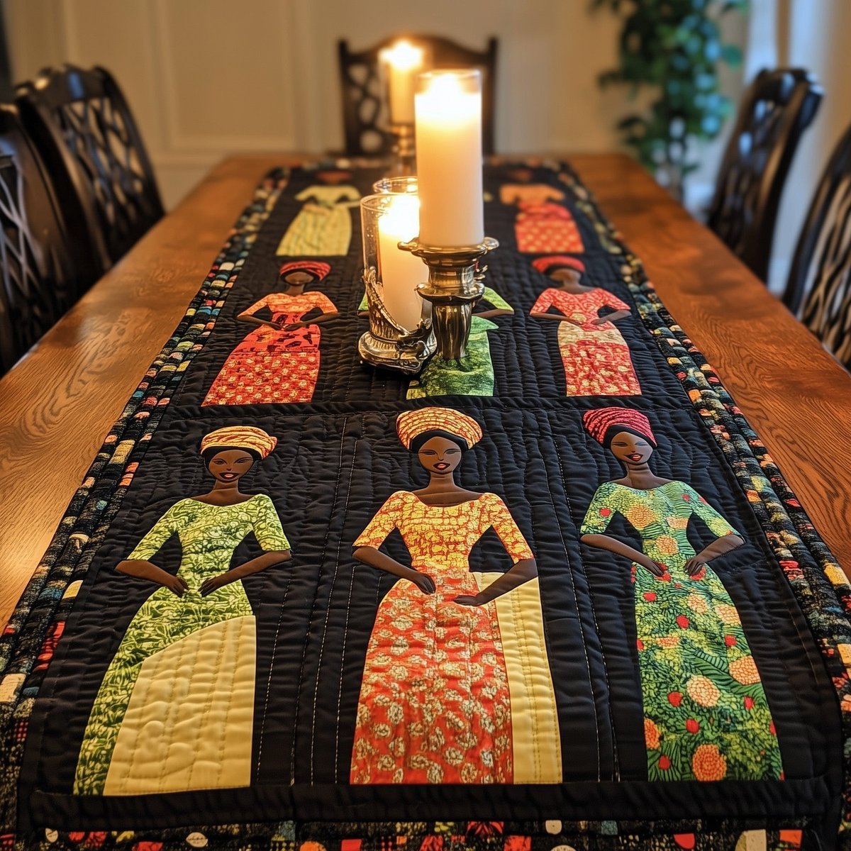 Three Women in Printed Gowns Table Runner - Made to Order TABLE928