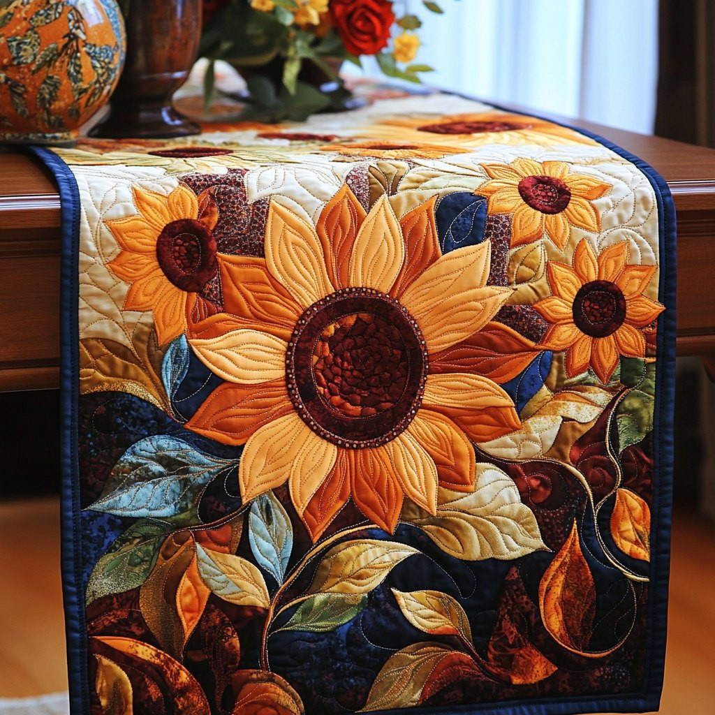 Sunflowers with Autumn Leaves Table Runner - Made to Order TABLE928