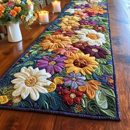 Sunflowers and Daisies on Navy Table Runner - Made to Order TABLE928