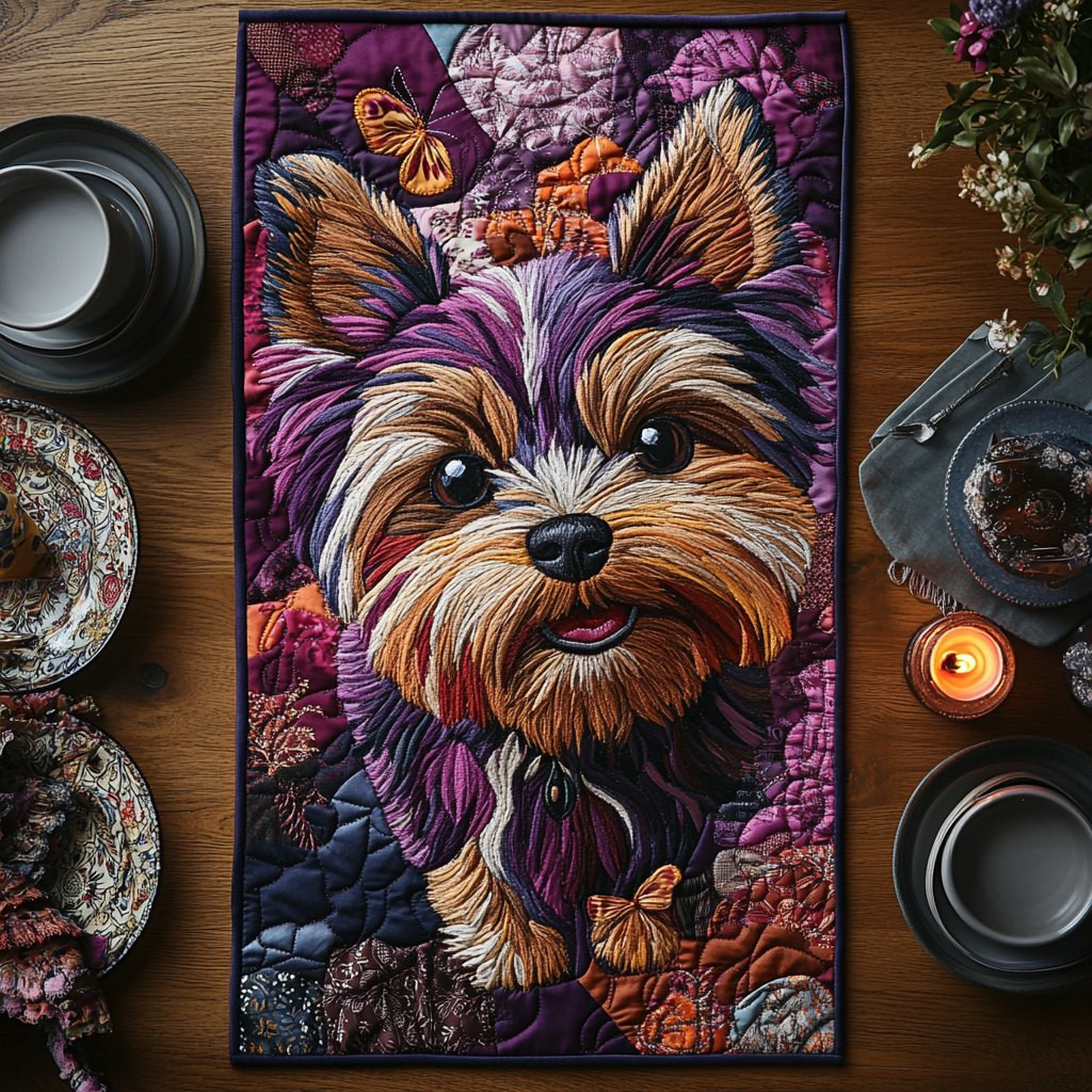 Terrier Portrait on Purple Table Runner - Made to Order TABLE928