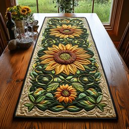Sunflowers on Green Quilted Ground Table Runner - Made to Order TABLE928