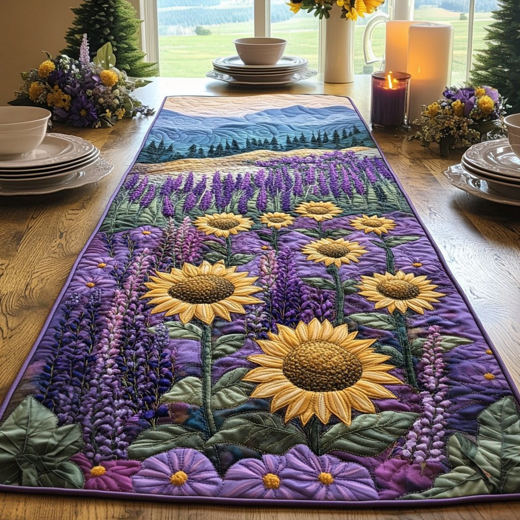 Sunflowers in a Lavender Field Table Runner - Made to Order TABLE928