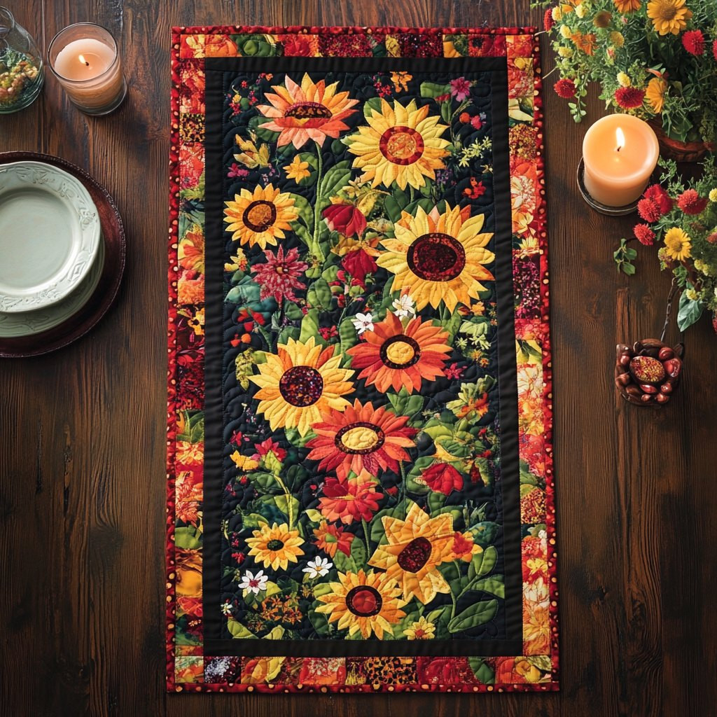 Sunflowers with a Red Border Table Runner - Made to Order TABLE928