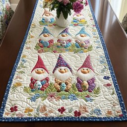 Three Gnomes with Pink Hats Table Runner - Made to Order TABLE928