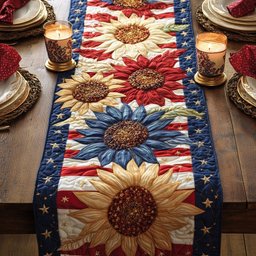 Sunflowers on Flag Stripe Panel Table Runner - Made to Order TABLE928