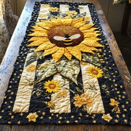 Sunflower with Bee on Navy Table Runner - Made to Order TABLE928