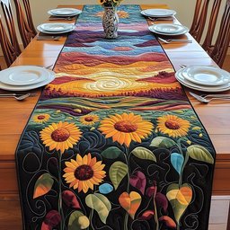Sunflowers at Sunset on Dark Field Table Runner - Made to Order TABLE928