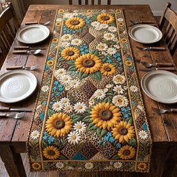 Sunflowers and Daisies with Spotted Border Table Runner - Made to Order TABLE928