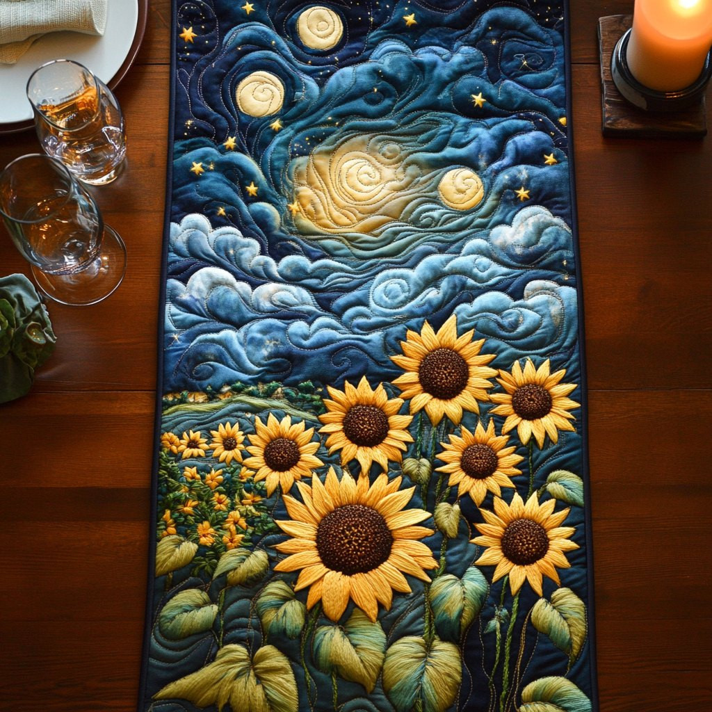Sunflowers Under Starry Clouds Table Runner - Made to Order TABLE928