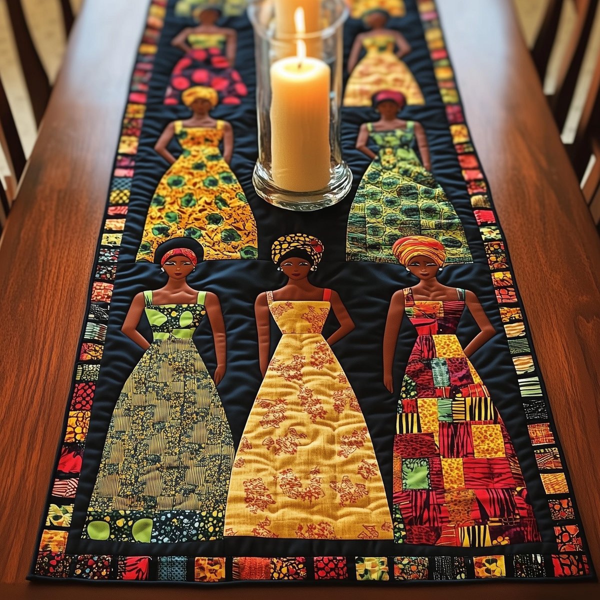 Three Women in Golden Gowns Table Runner - Made to Order TABLE928