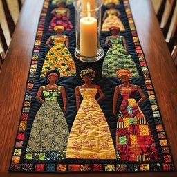 Three Women in Golden Gowns Table Runner - Made to Order TABLE928