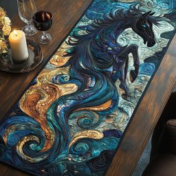 Swirling Blue Horse Abstract Table Runner - Made to Order TABLE928
