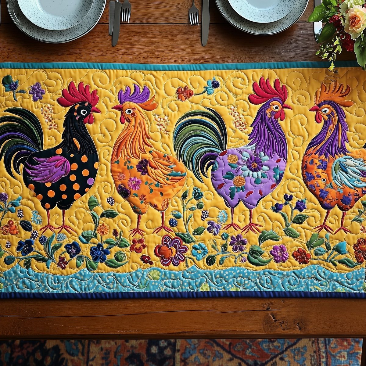 Sunshine Roosterscape Table Runner - Made to Order TABLE928