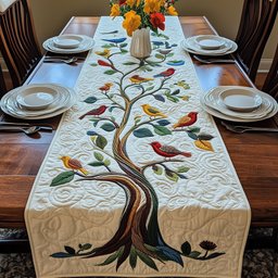 Slender Tree with Perched Songbirds Table Runner - Made to Order TABLE928