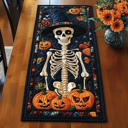 Skeleton Above the Jack o Lanterns Table Runner - Made to Order TABLE928