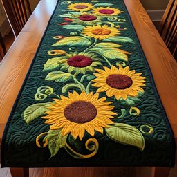 Sunflowers with Curling Green Vines Table Runner - Made to Order TABLE928