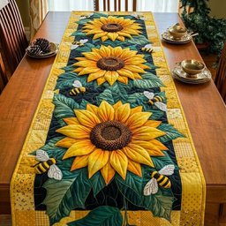 Sunflowers with Bees on Teal Table Runner - Made to Order TABLE928
