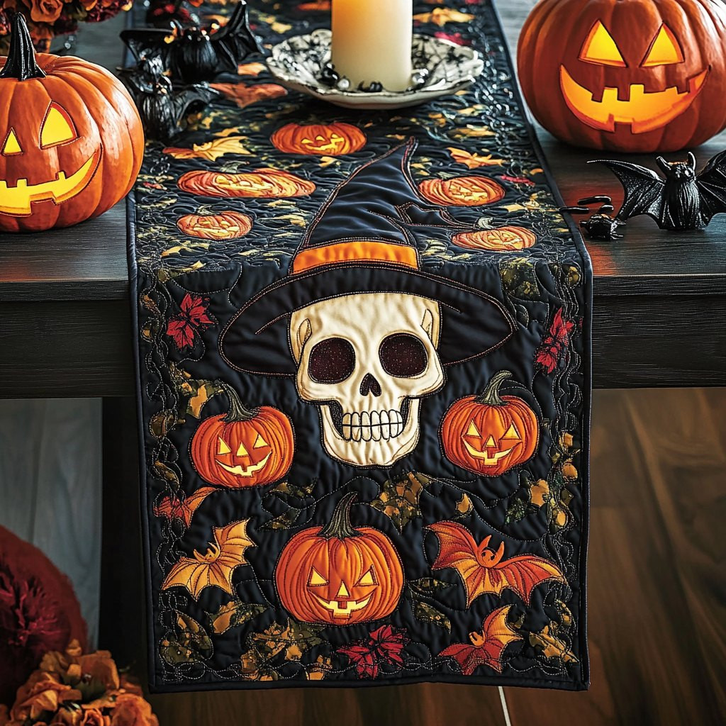 Skull Pumpkin Night Table Runner - Made to Order TABLE928