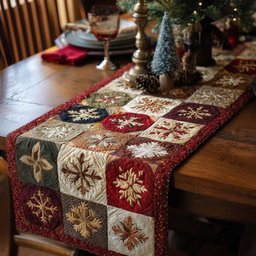 Snowflake Hexagons in Red and Cream Table Runner - Made to Order TABLE928