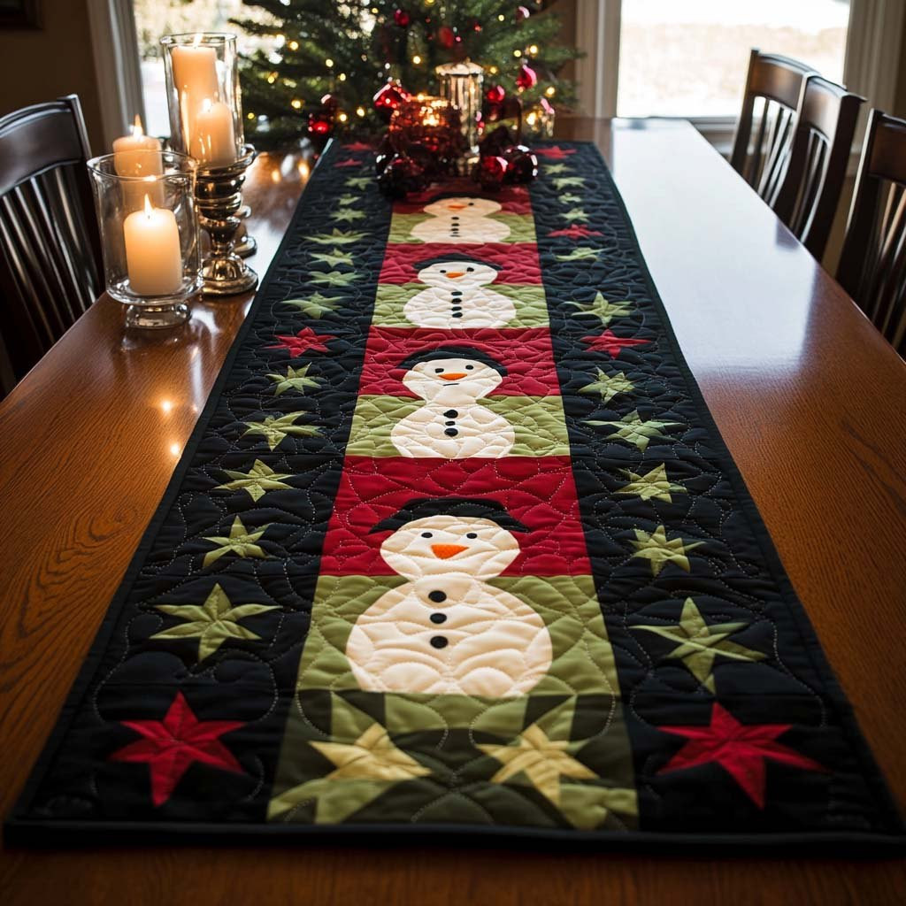Snowmen and Stars on Black Table Runner - Made to Order TABLE928