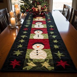 Snowmen and Stars on Black Table Runner - Made to Order TABLE928