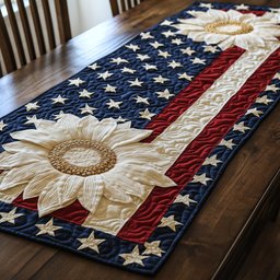 Single Cream Sunflower on Stripes Table Runner - Made to Order TABLE928