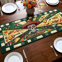 Skull and Tacos on Green Table Runner - Made to Order TABLE928