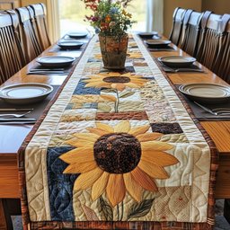 Single Sunflower on Cream Panel Table Runner - Made to Order TABLE928