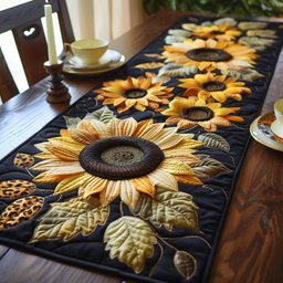 Sunflower on Cream with Leaves Table Runner - Made to Order TABLE928