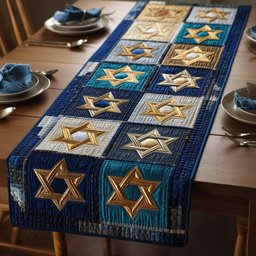 Star of David Squares in Gold Table Runner - Made to Order TABLE928