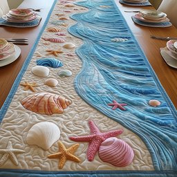 Starfish and Shells on Blue Wave Table Runner - Made to Order TABLE928
