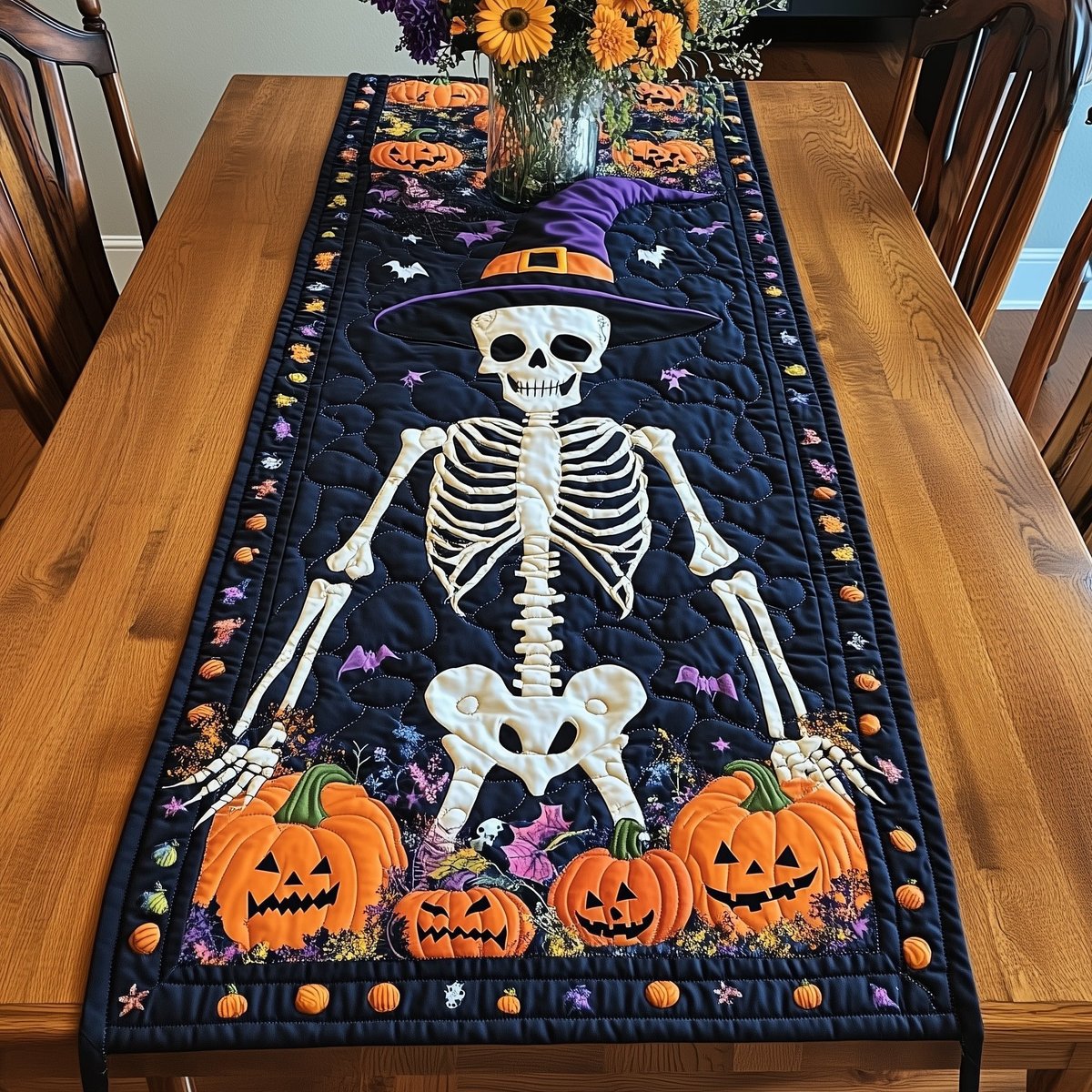 Skeleton in a Witch Hat Table Runner - Made to Order TABLE928