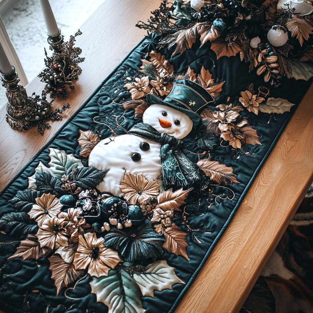 Snowman in a Top Hat with Teal Leaves Table Runner - Made to Order TABLE928