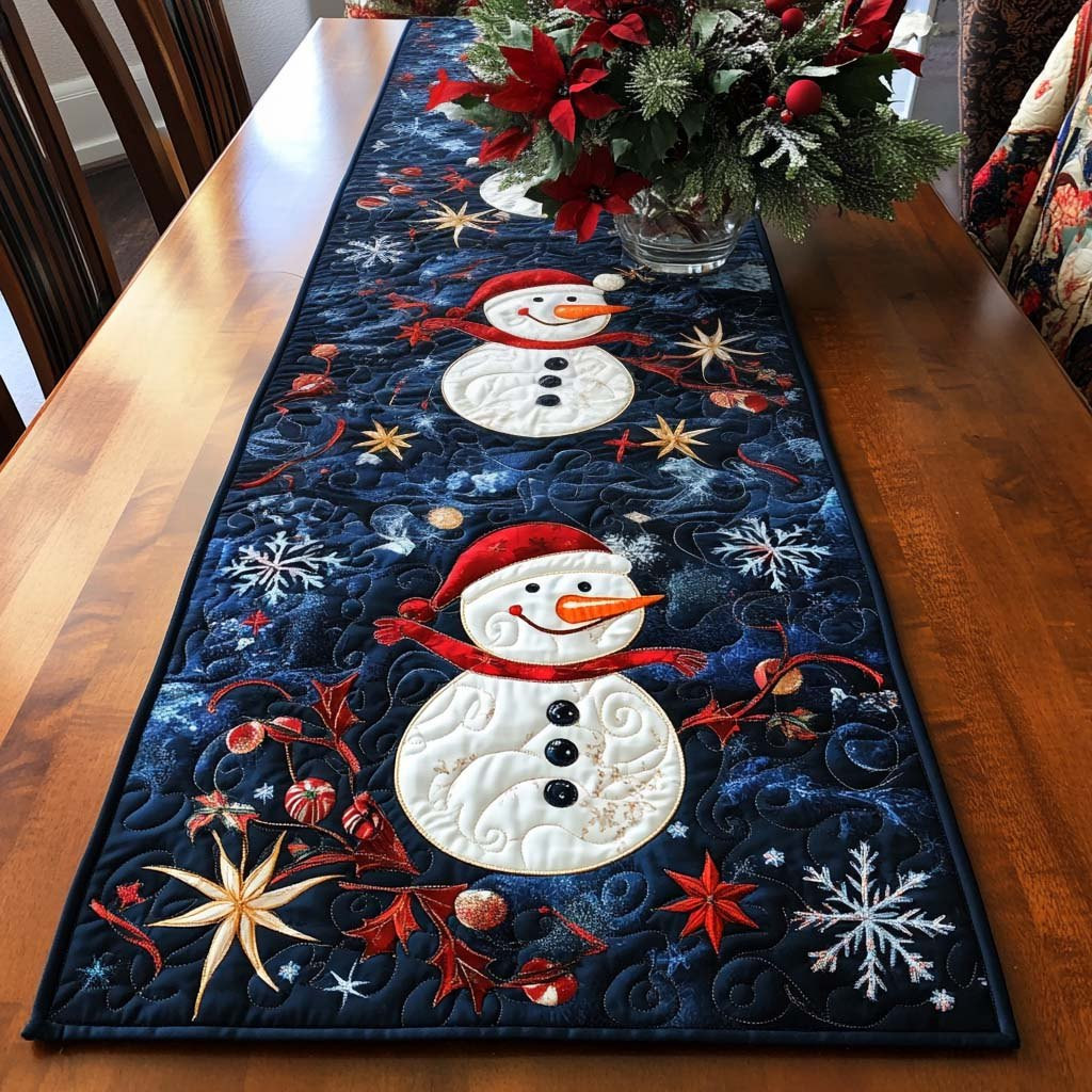 Snowmen with Snowflakes on Navy Table Runner - Made to Order TABLE928
