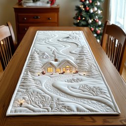 Snow Cottage with Lit Windows Table Runner - Made to Order TABLE928